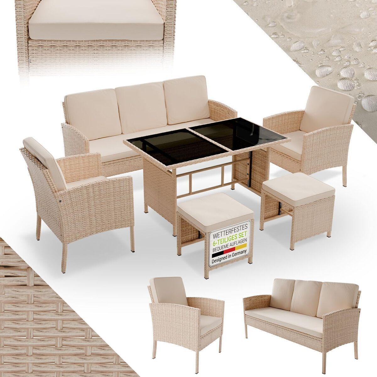 Test : salon de jardin Turin 6 pièces Juskys en polyrotin