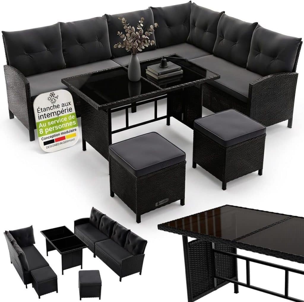 Test du salon de jardin Manacor : confort et style pour 7 personnes