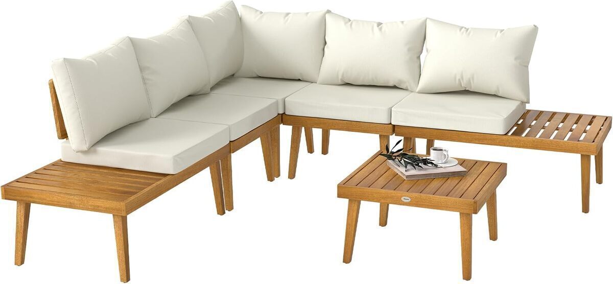 Test : salon de jardin modulable Outsunny en bois d'acacia 5 places