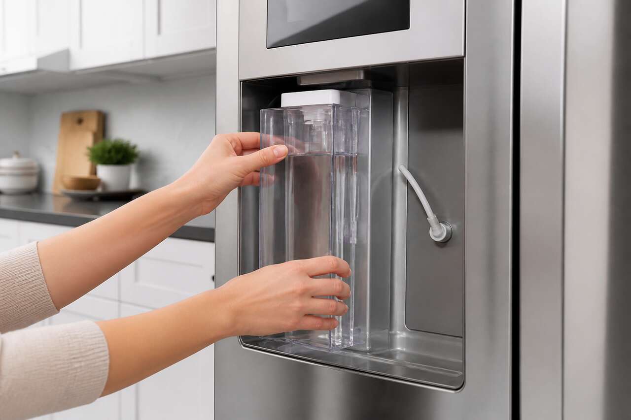 Distributeur d’eau et de glaçons: arrivée d’eau, réservoir, entretien Distributeur d’eau et de glaçons: arrivée d’eau, réservoir, entretien